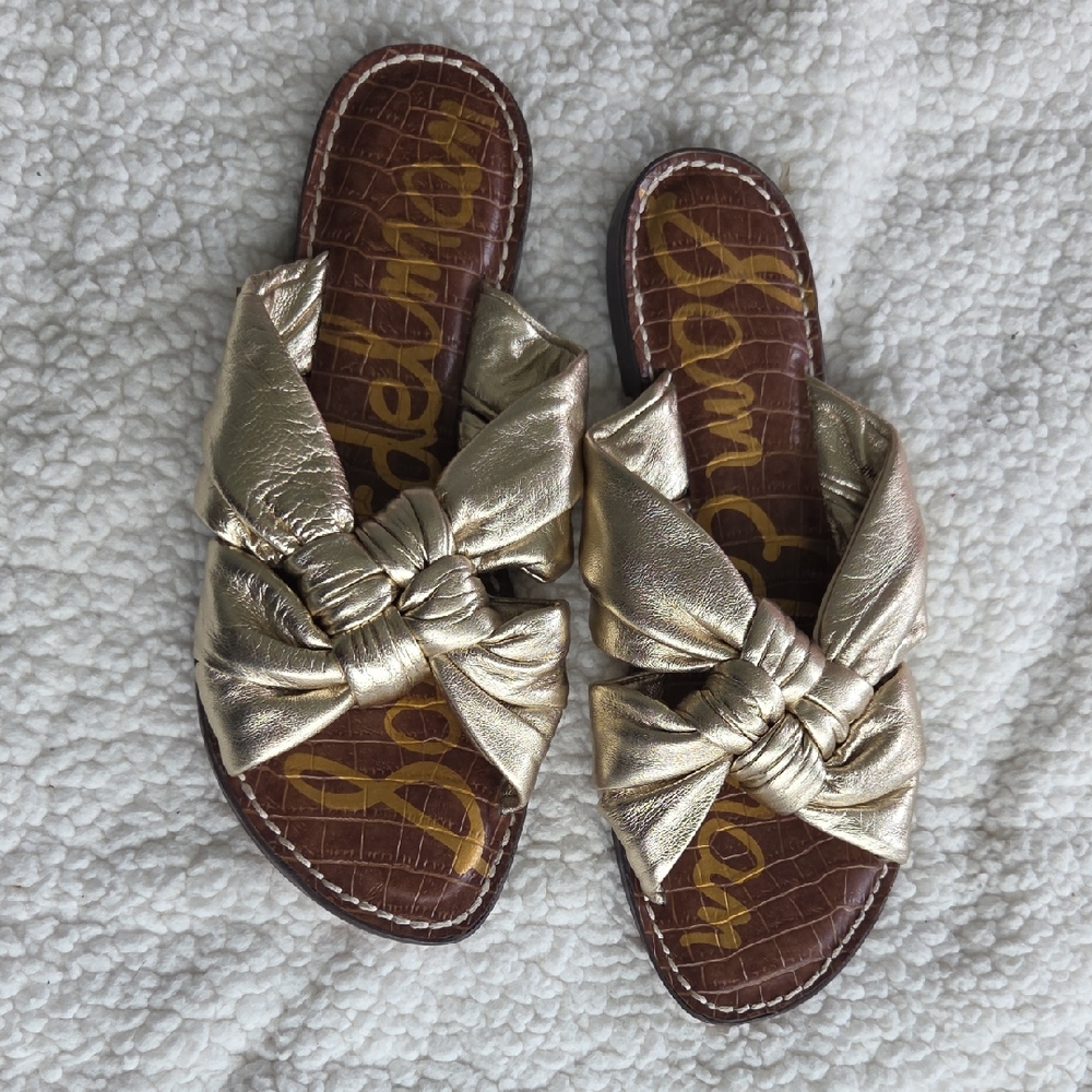 Sam Edelman Gold Slide Sandals with Knotted Design Size 8 GARSON
